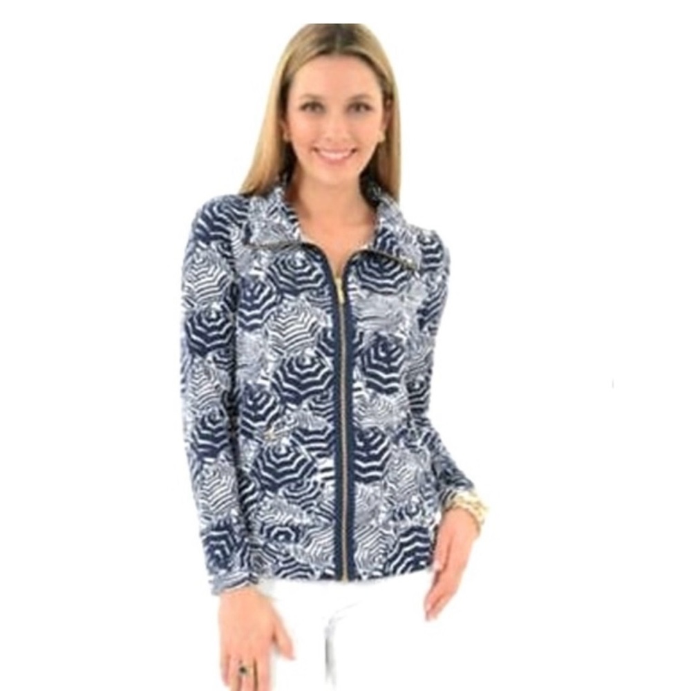 Lilly Pulitzer Leona Full Zip Jacket in Navy and White Oh Cabana Pattern Size M